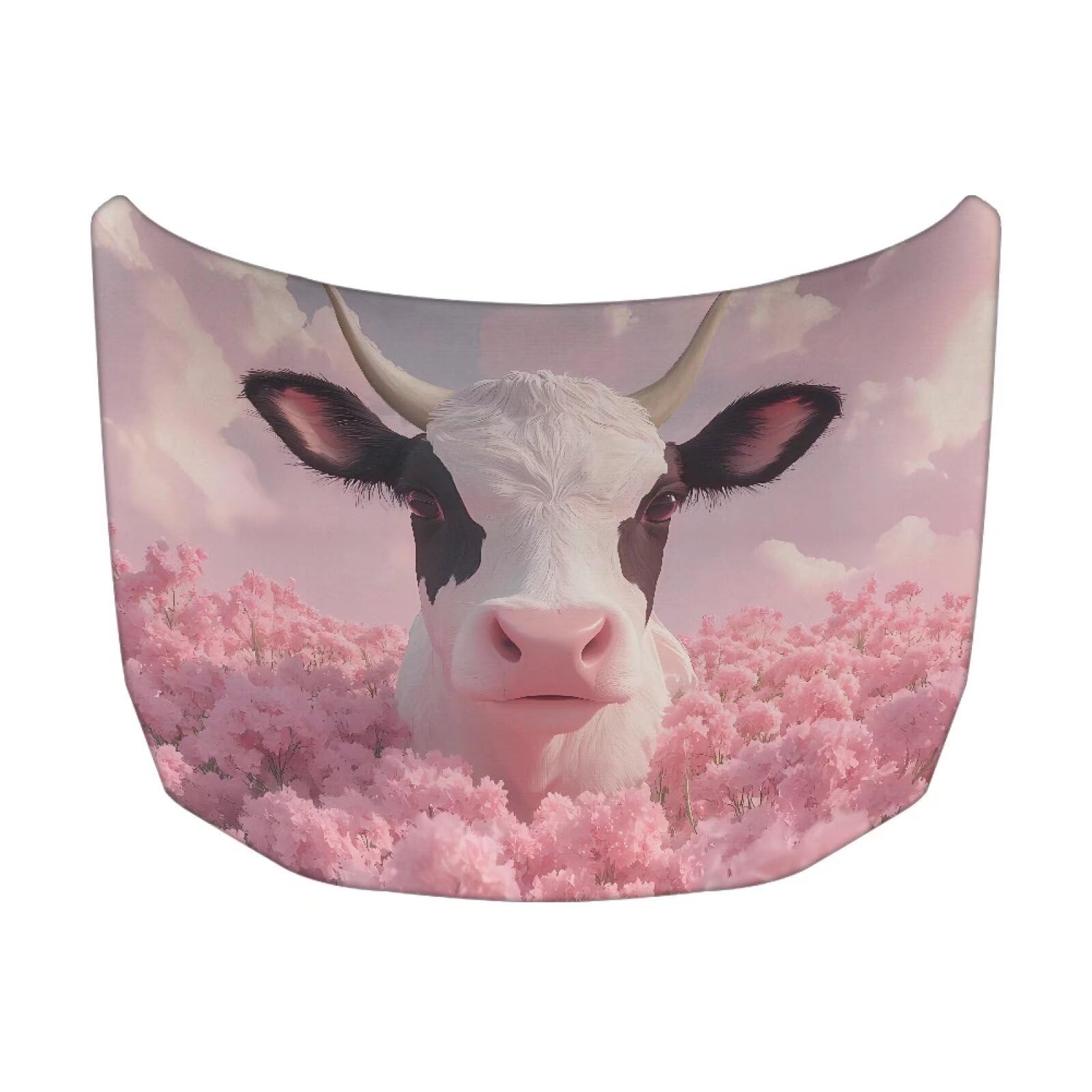 Qiyupavto Pink Flower Cow Print Car Hood Cover, Stretch Fabric Car Hood Protector Washable Universal Auto Exterior Accessorie fo